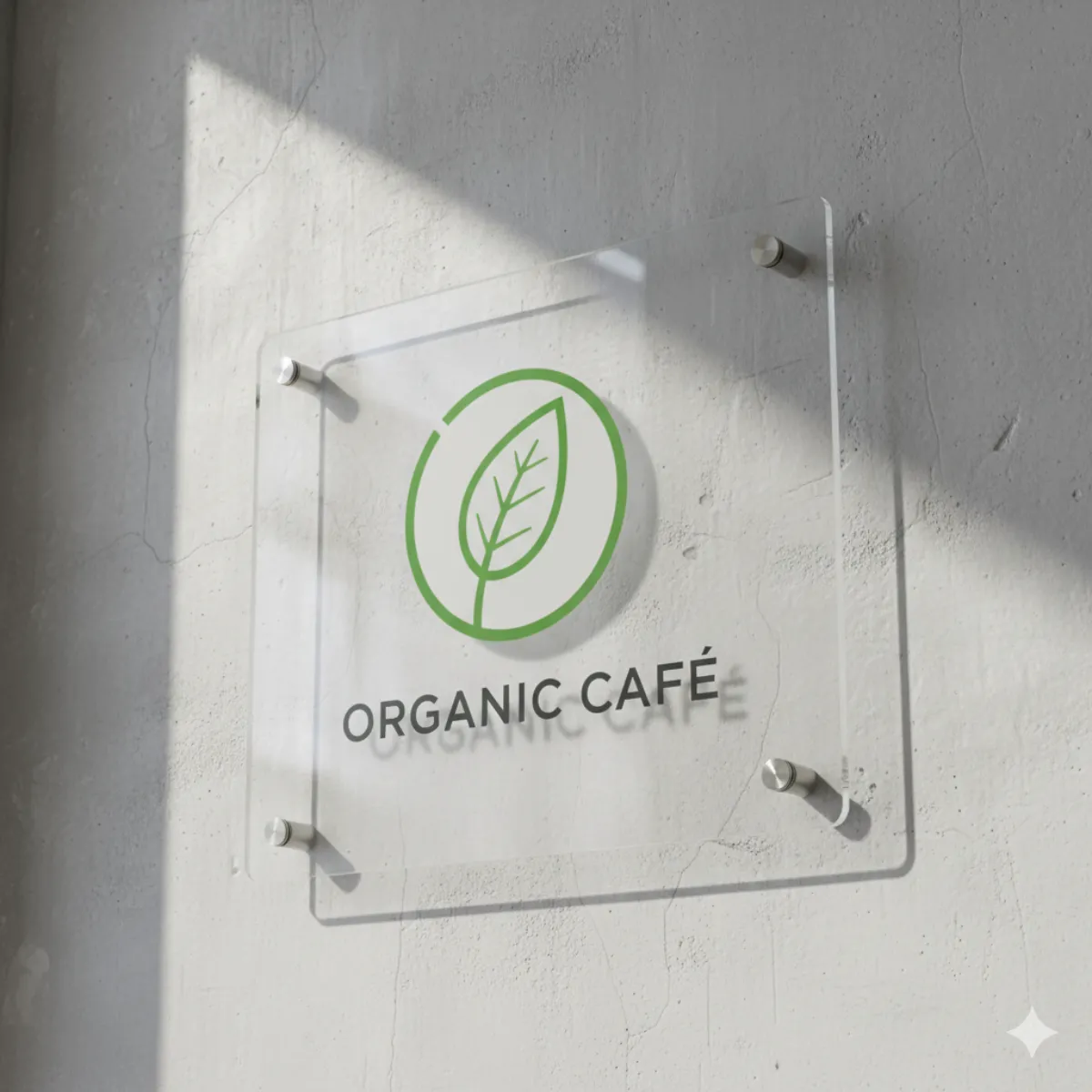ป้ายอะคริลิคใสติดผนังพร้อมโลโก้ "Organic Café"